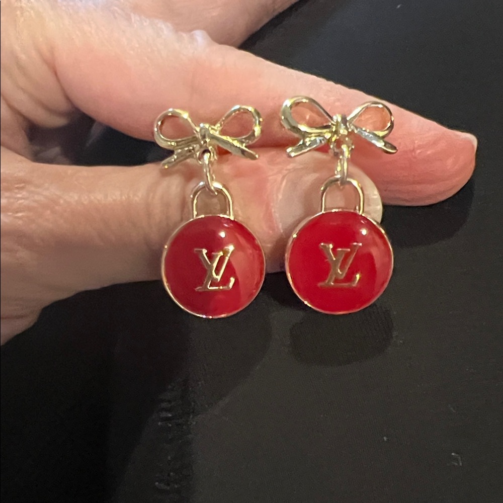 Custom made LV Bow red and gold earrings